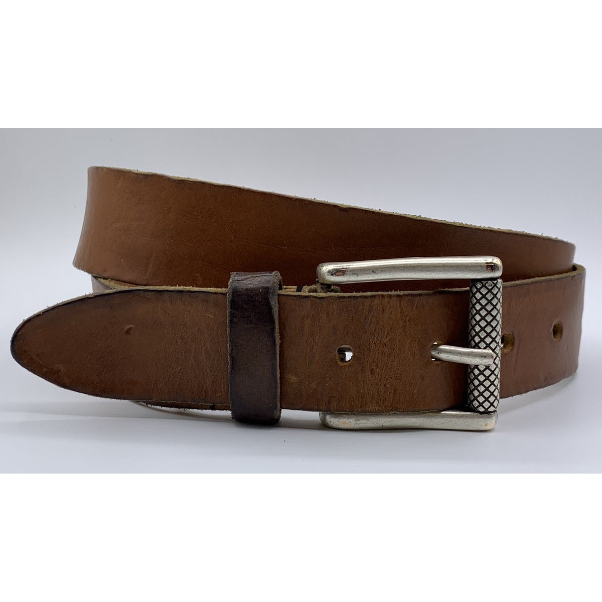 Stoere cognac riem met gewassen vintage leer