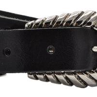trendy smalle zwarte riem met uitgewerkte gesp. 