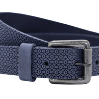 Printriem van echt blauw leer.