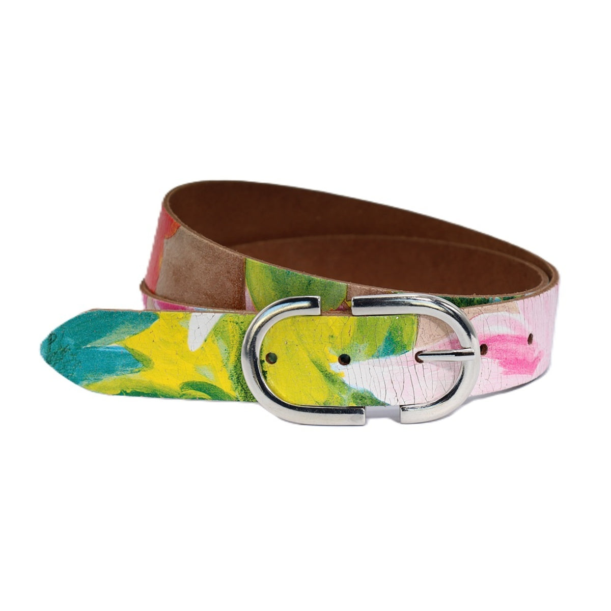 Kleurrijke riem, 30mm breed en zilveren subtiele  gesp. 