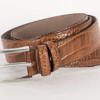 Nette hazelnoot cognac riem met krokodillenprint.  