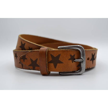 3cm cognac kinder riem met sterprint