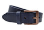 blauwe italiaans volnerf lederen riem met bronzen gesp