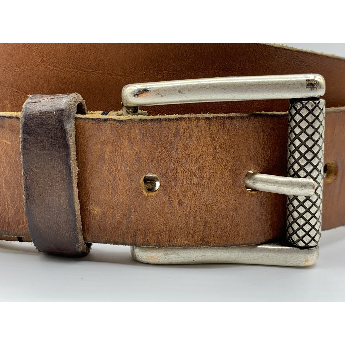 Stoere cognac riem met gewassen vintage leer