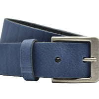 Blauwe goedkope 4cm brede split echt leren riem.