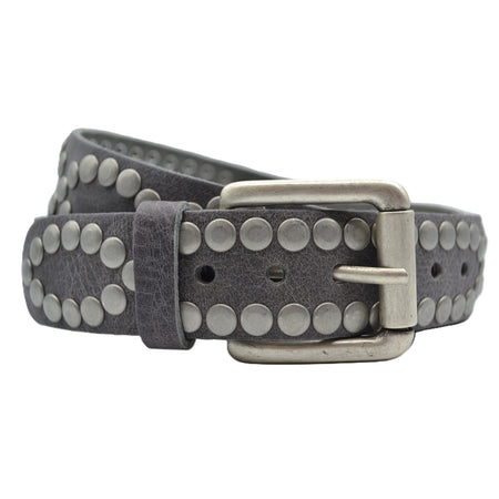 4cm brede grijze riem met oud zilveren grote studs