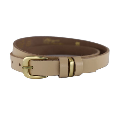 Taupe smalle riem met mat gouden gesp