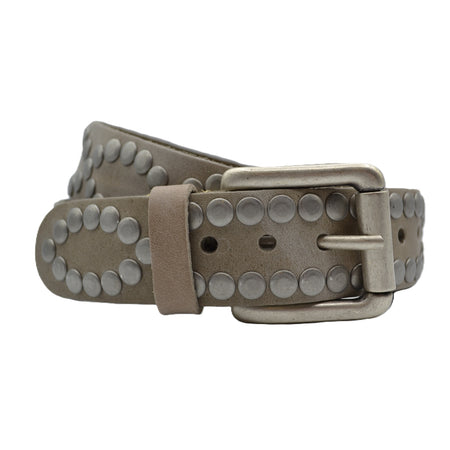 4cm brede taupe riem met oud zilveren grote studs