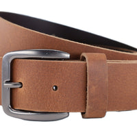 Cognac riem met gunmetal gesp en stevig pull up buffel leer van bijna 4mm dik