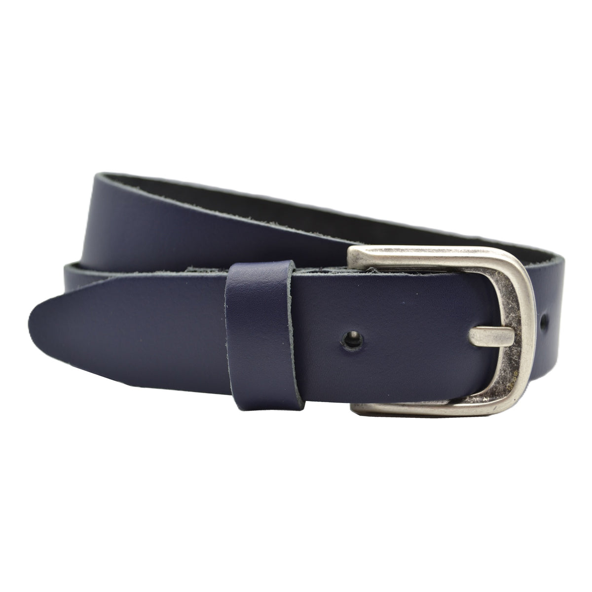Navy blauwe 3.5cm brede voordelige riem van echt leer