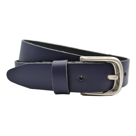 Navy blauwe 3.5cm brede voordelige riem van echt leer
