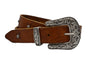 3cm Cognac western stud riem met oud zilveren gesp