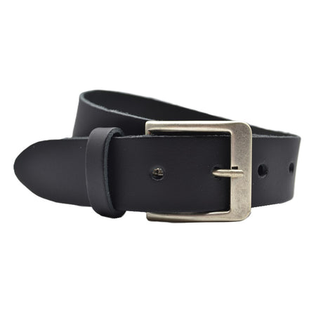 Zwarte goedkope 4cm brede split echt leren riem.
