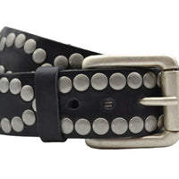 4cm brede zwarte riem met oud zilveren grote studs